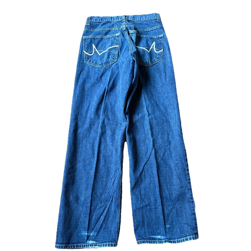 Avirex Y2K Wide Leg Baggy Jeans Dark‎ Wash Distressed Fade 30x32